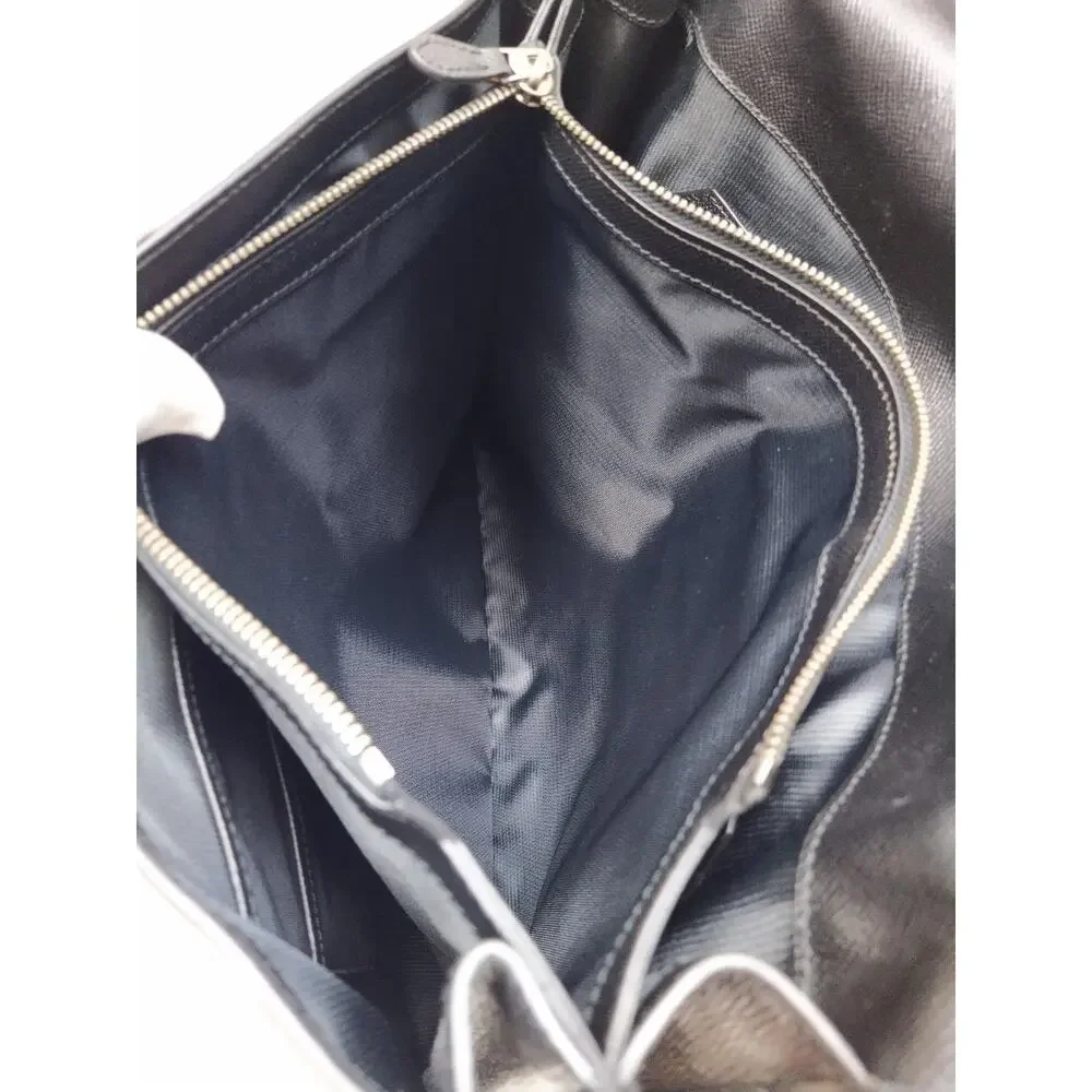 Coach Black Leather Double Handles Pushlock Briefcase Messenger Bag